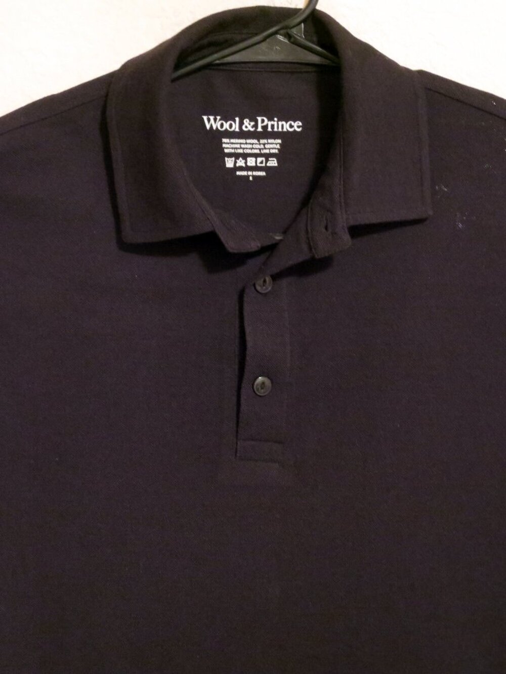 Wool & Prince Shirt Mens Small Short Sleeve Polo Merino Wool Blend Black